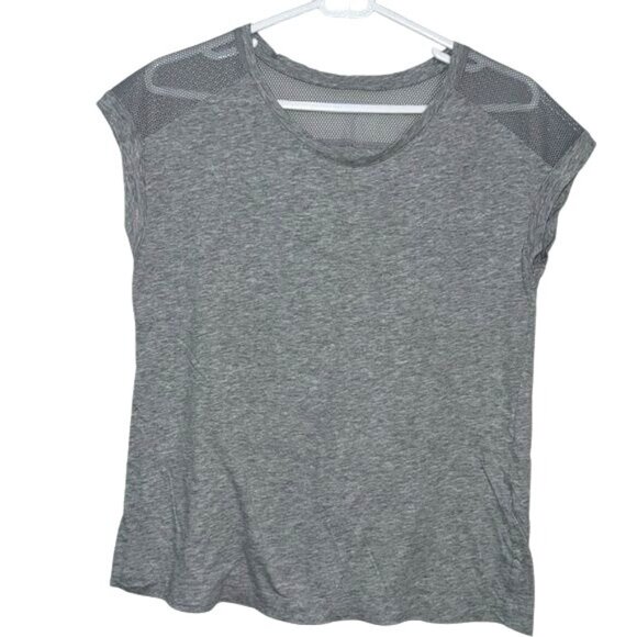 Gray Forever 21 Mesh Accent Cap Sleeve T-Shirt Size M Womens Casual Top Lightwei - Picture 1 of 6